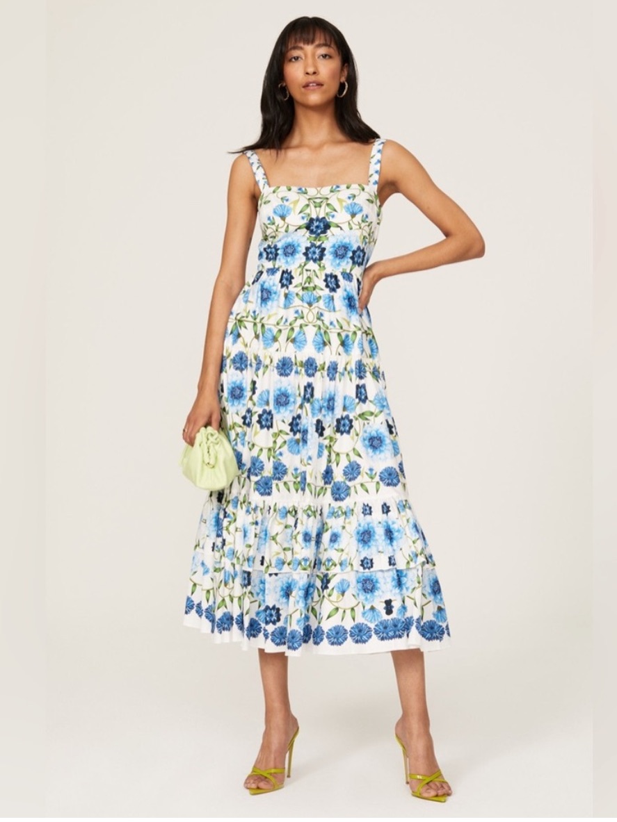 Borgo De Nor Dress Blue Floral Tiered Midi Dress - Women